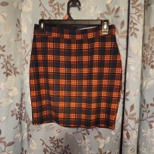 Doublju Orange and Black Plaid Pencil Skirt